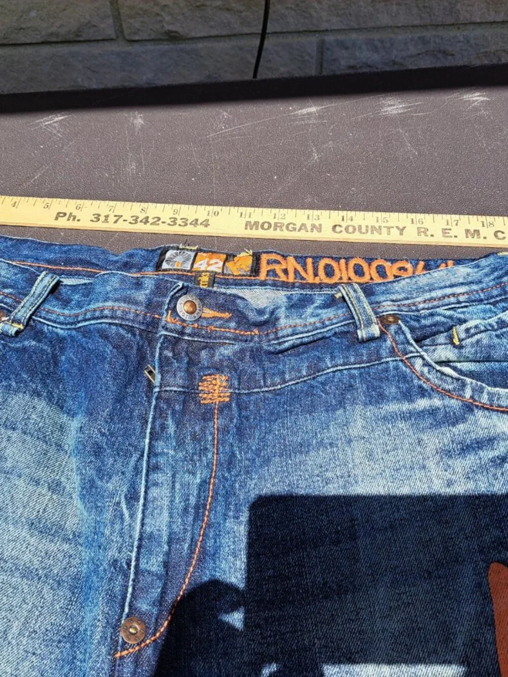 Vintage Akademiks Size 42 Mens Baggy Denim Shorts Orange Graphics Streetwear